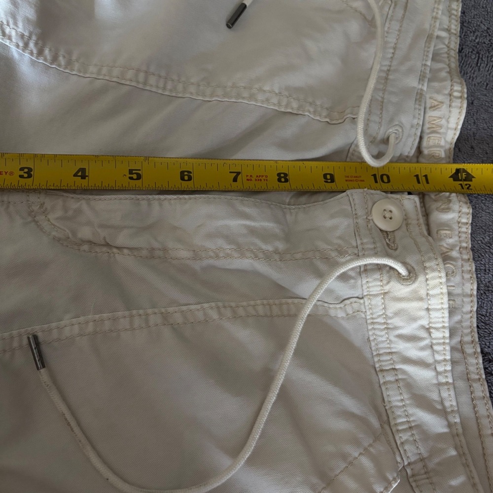 American Eagle Baggy Wide Leg Cargo Pants Sz 12 Tan Twill Lyocell Blend - Picture 7 of 8